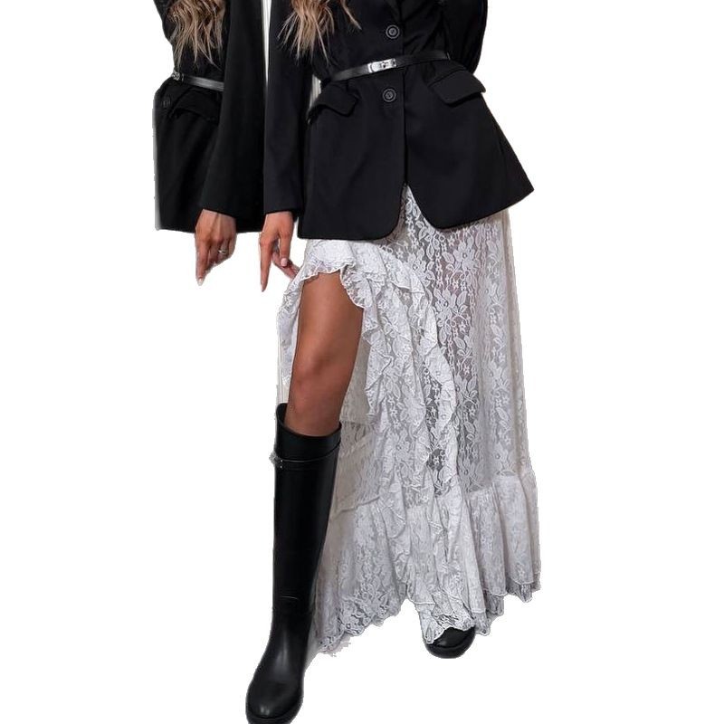 OM- 2025 New Summer Versatile Slimming Irregular Lace Split Skirt